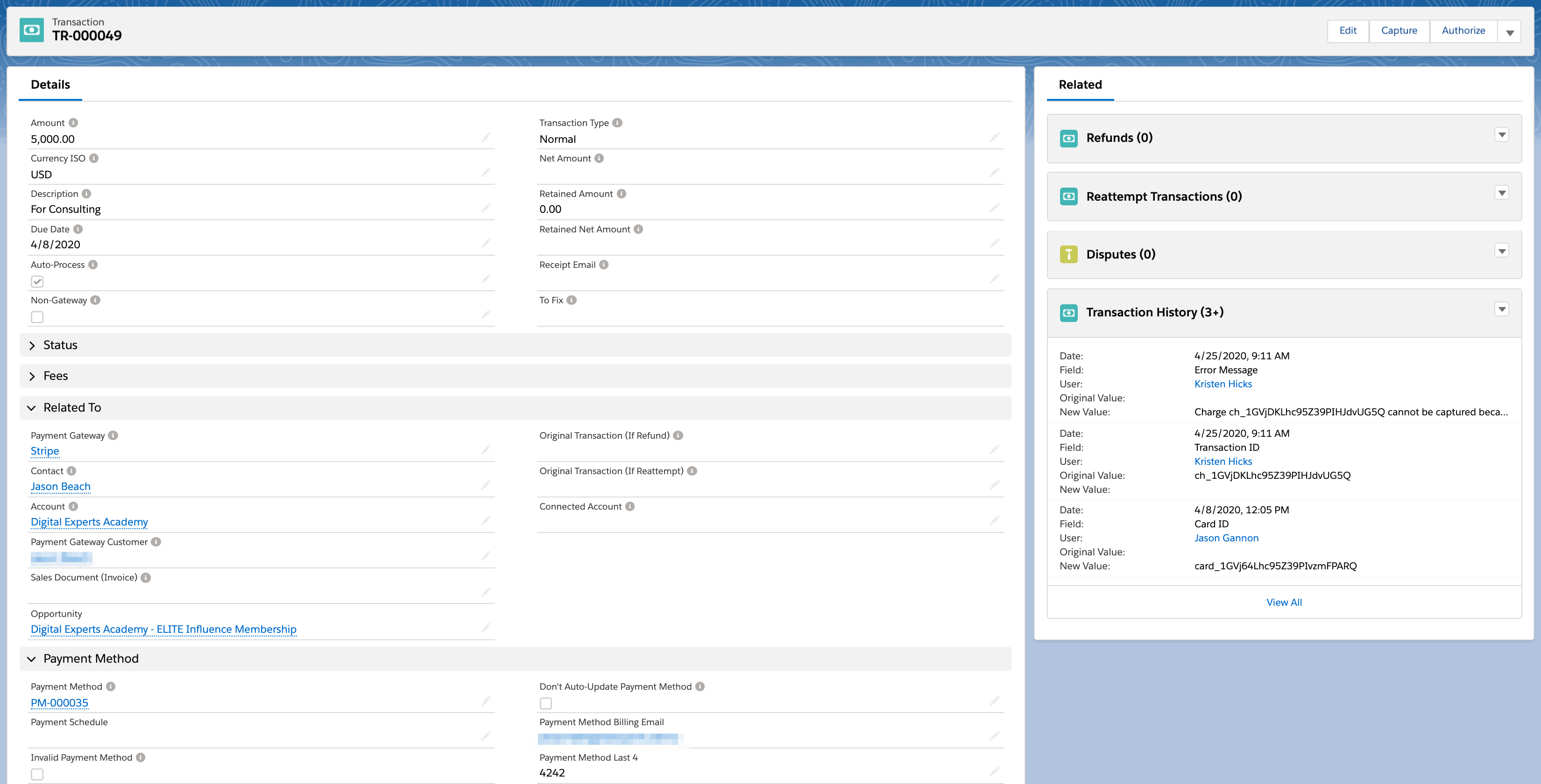 Salesforce payment processing with Blackthorn and Stripe